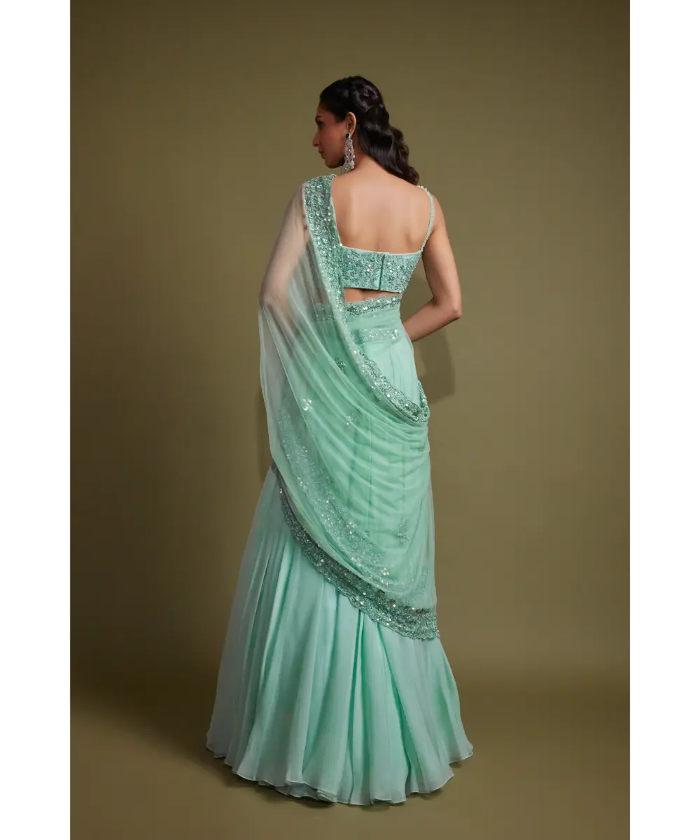 PRITIKA VORA - Mint draped lehenga set