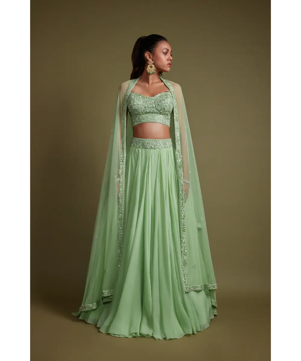PRITIKA VORA - Pista green corset lehenga set
