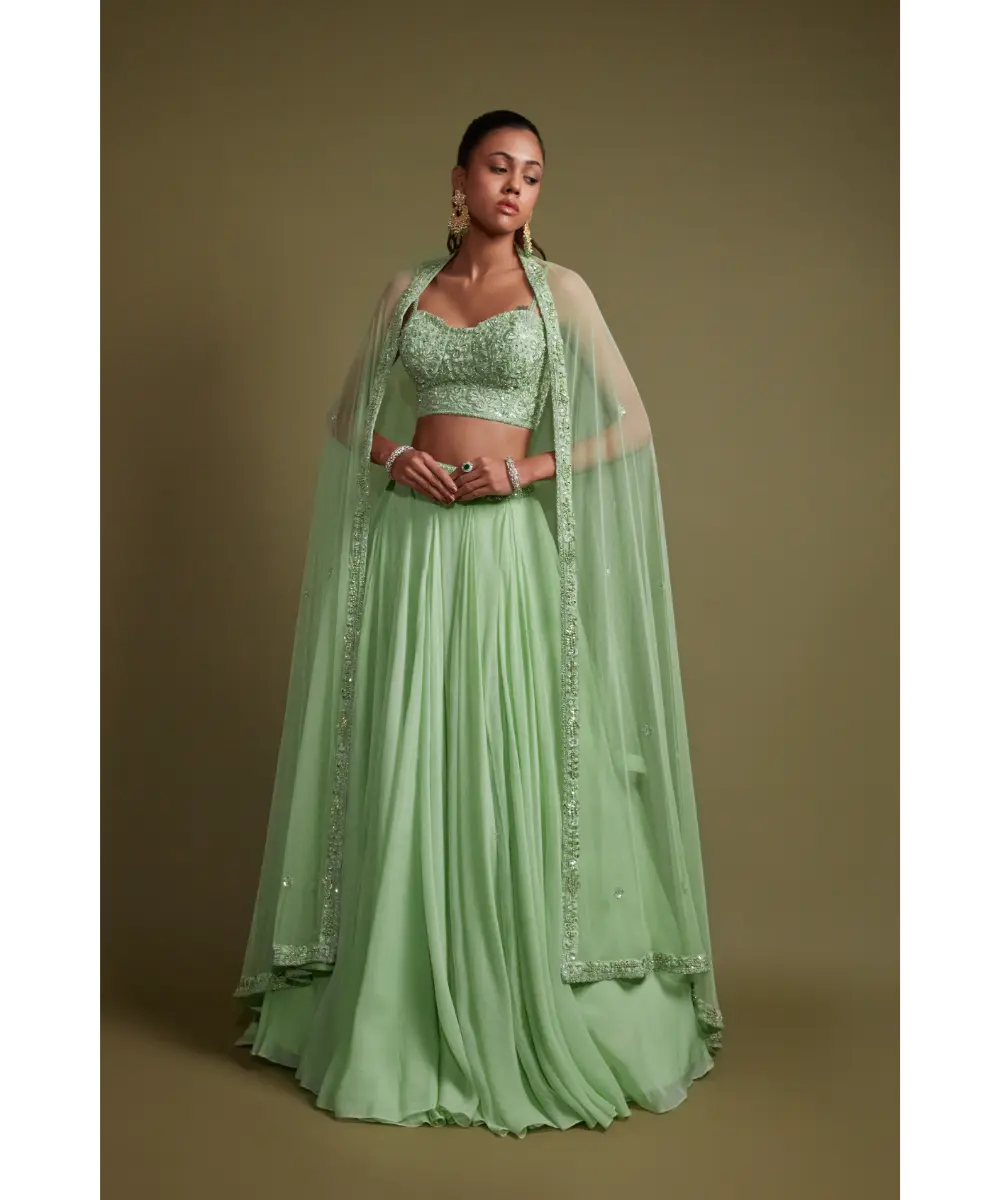 PRITIKA VORA - Pista green corset lehenga set