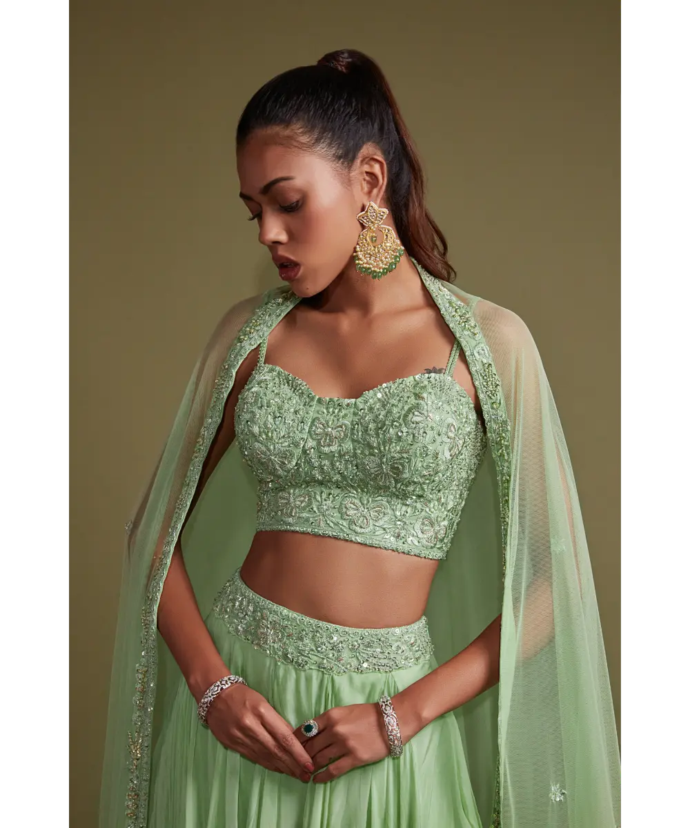 PRITIKA VORA - Pista green corset lehenga set