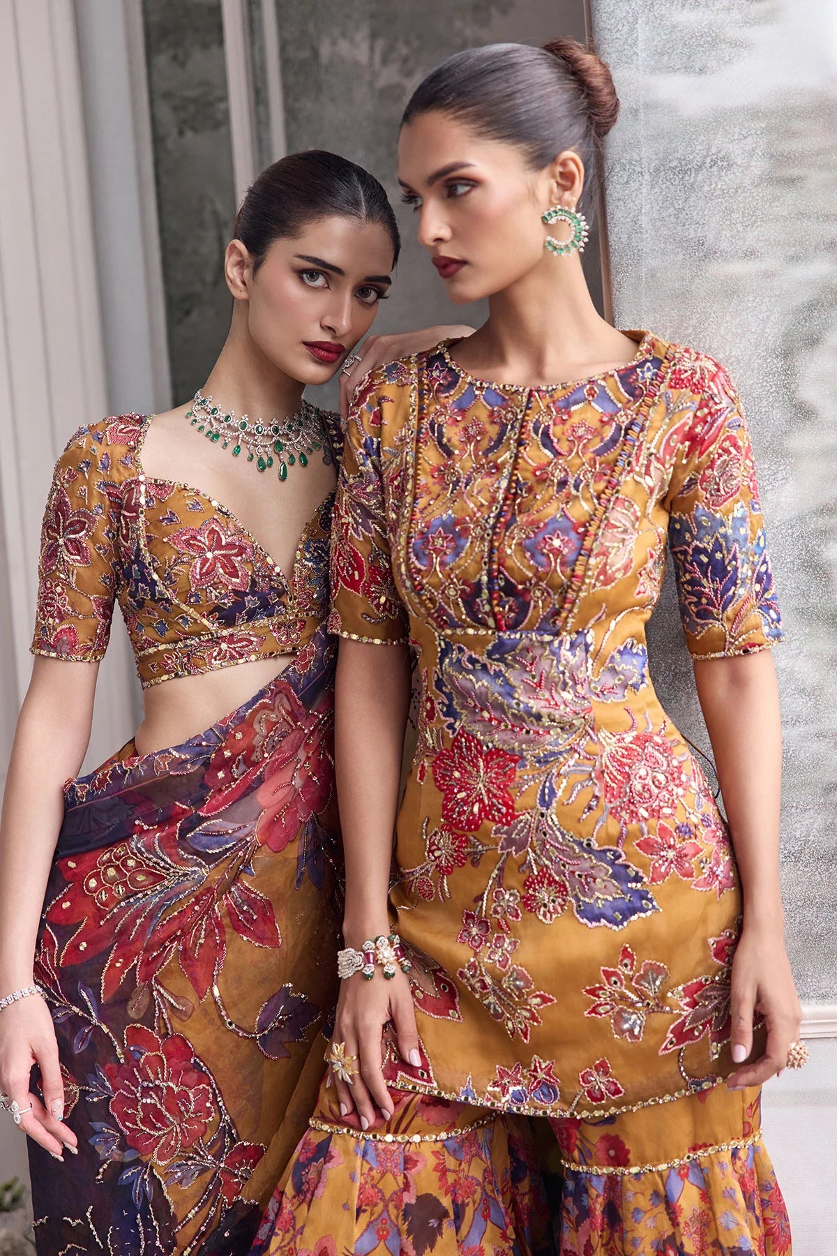 EMNROIDERED KURTA PAIRED WITH DUPATTA AND FLORAL SHARARA - RAESHA