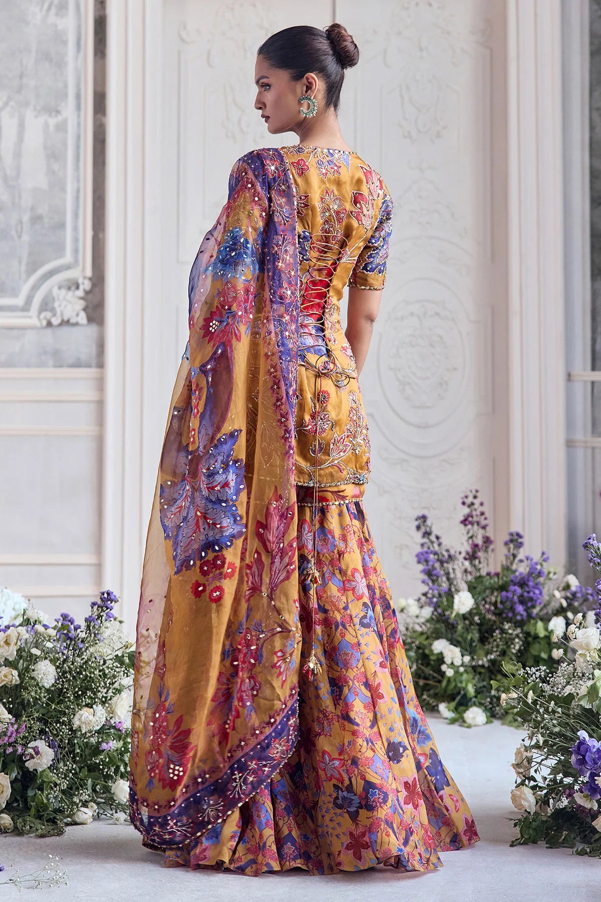 EMNROIDERED KURTA PAIRED WITH DUPATTA AND FLORAL SHARARA - RAESHA