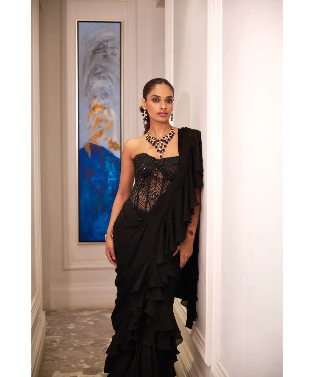 RASHIKA SHARMA - Ira ruffle saree set with corset