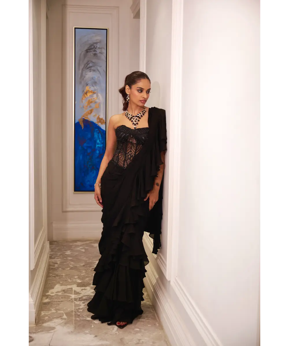 RASHIKA SHARMA - Ira ruffle saree set with corset