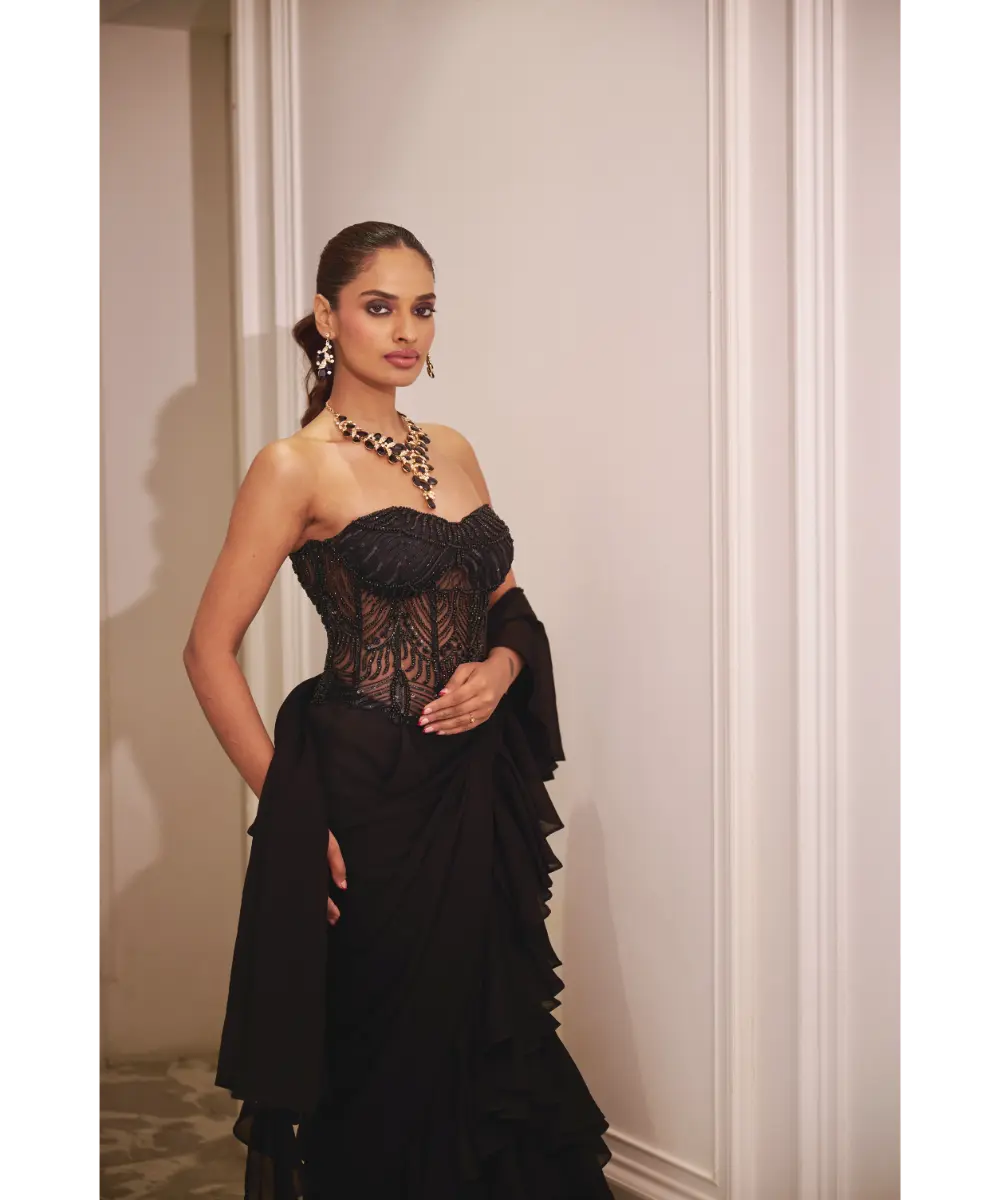 RASHIKA SHARMA - Ira ruffle saree set with corset