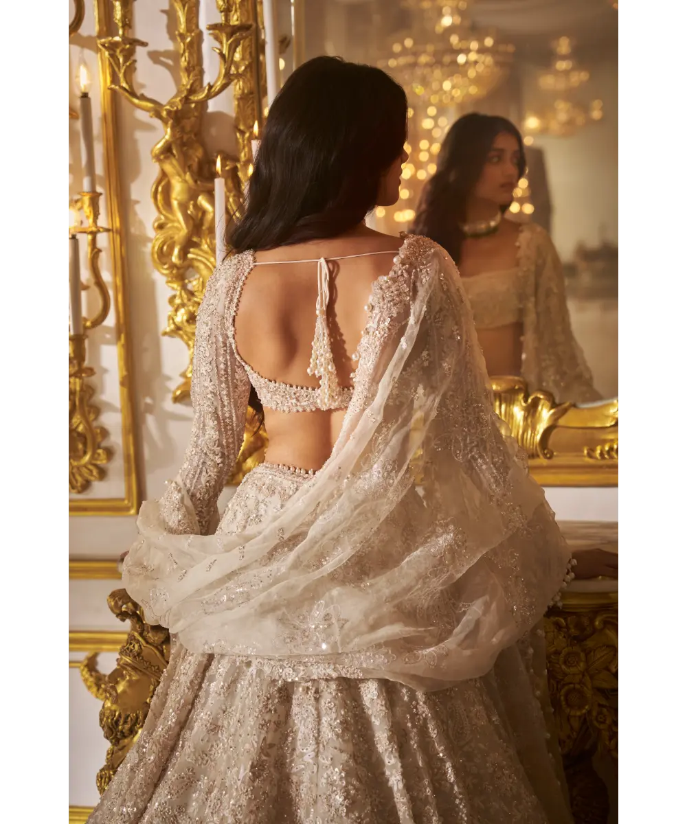 SEEMA GUJRAL- Ivory Floral Lehenga Set