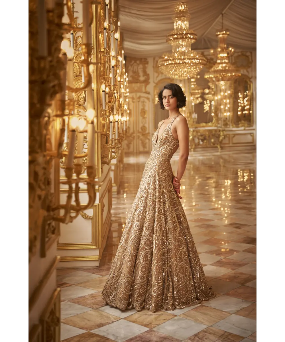 SEEMA GUJRAL- Gold Sequin Gown