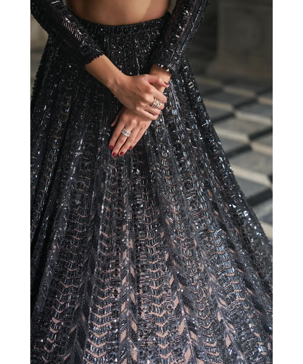 SEEMA GUJRAL- Black Sequin Lehenga Set