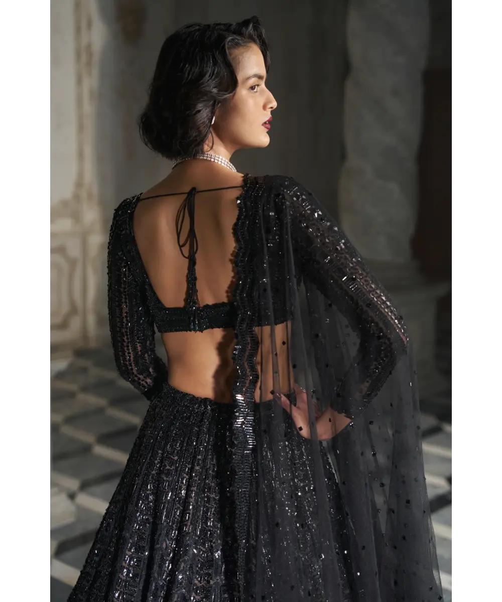 SEEMA GUJRAL- Black Sequin Lehenga Set