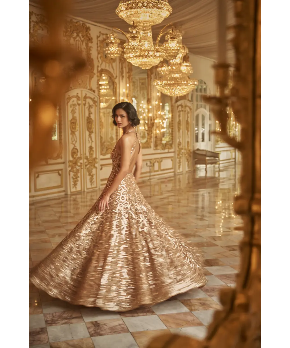 SEEMA GUJRAL- Gold Sequin Gown