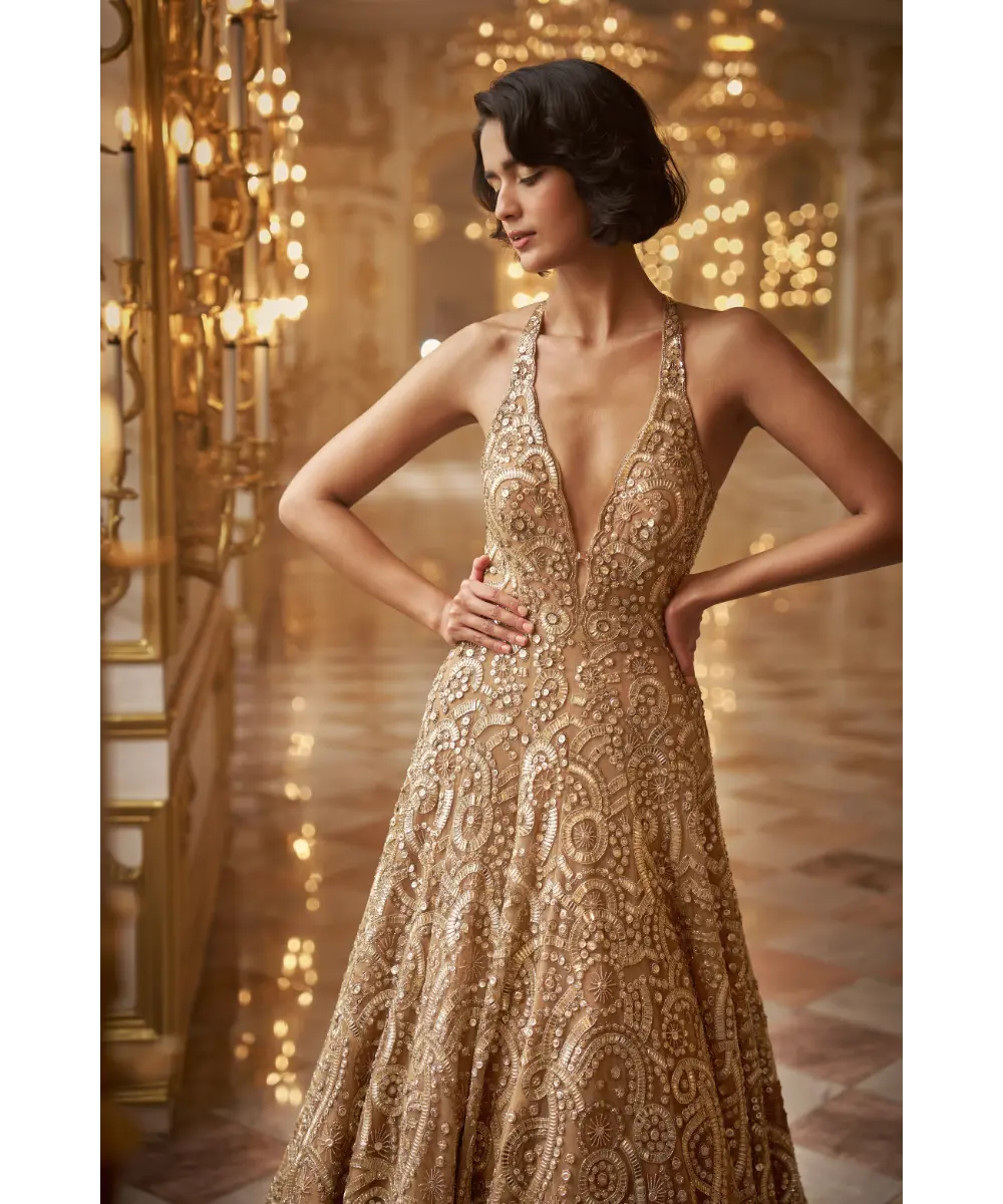 SEEMA GUJRAL- Gold Sequin Gown