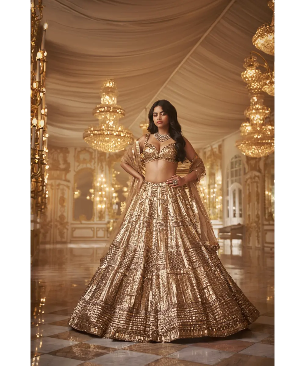 SEEMA GUJRAL- Antique Gold Lehenga Set