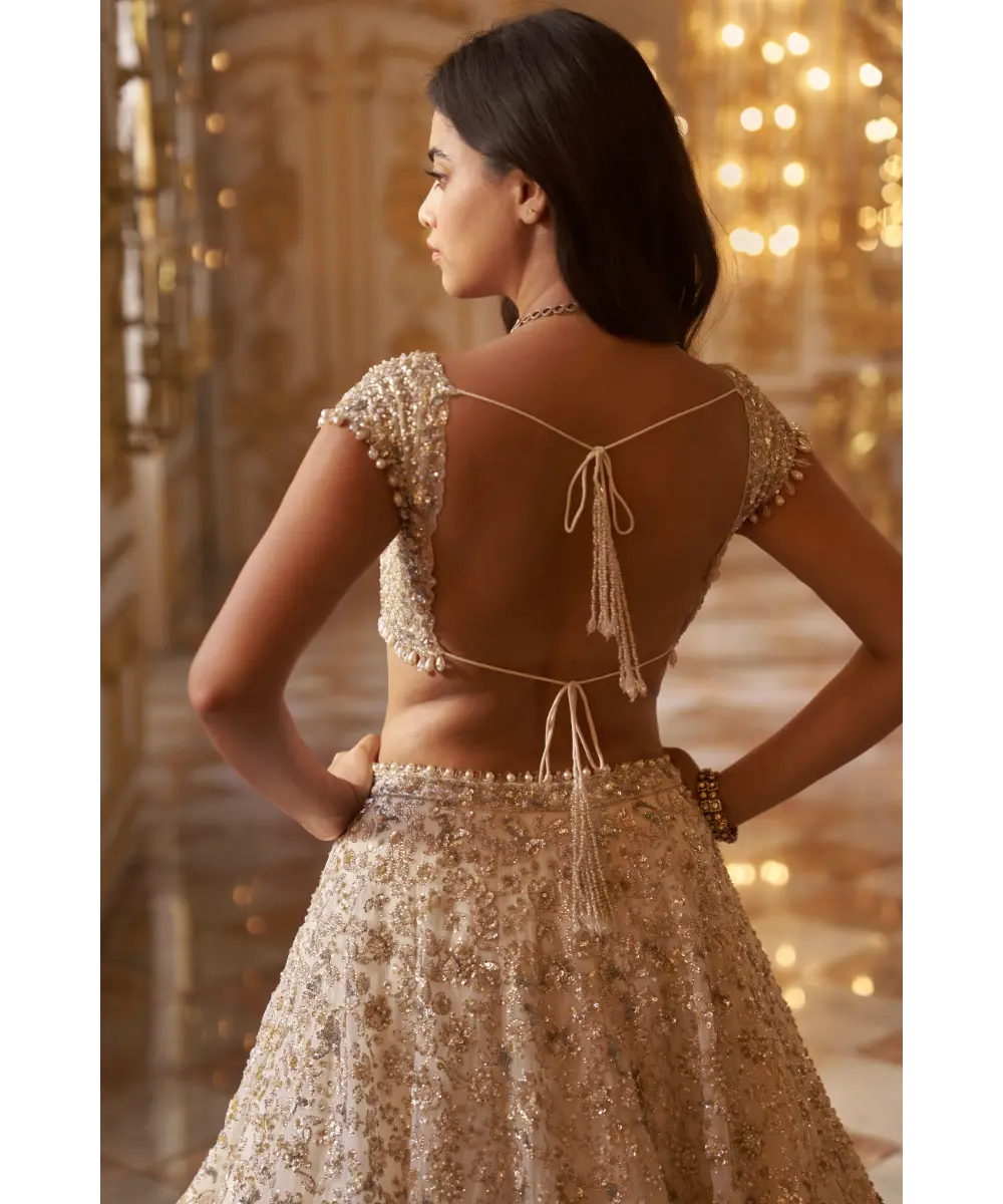 SEEMA GUJRAL- Ivory Sequin Lehenga Set