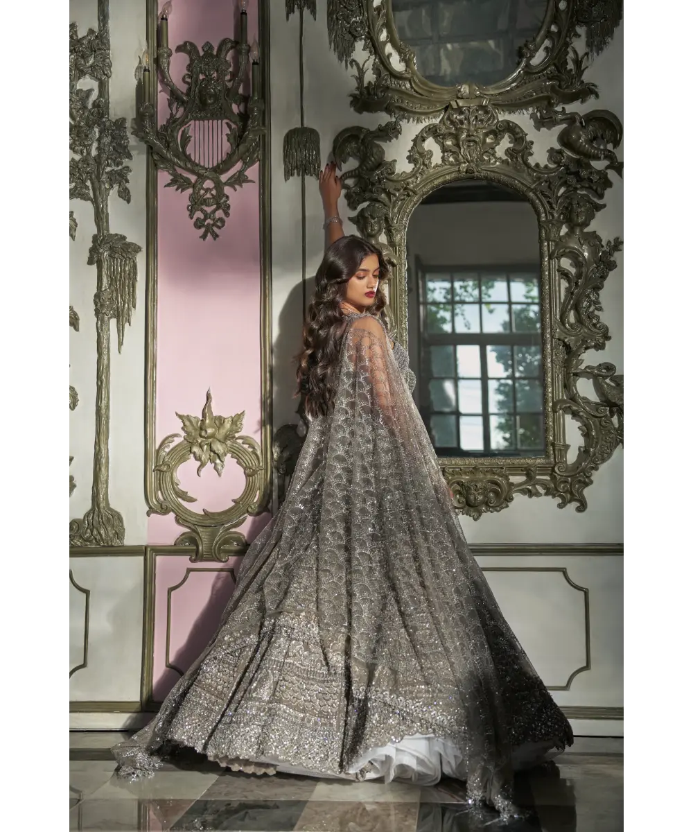 SEEMA GUJRAL- Antique Silver Lehenga Set