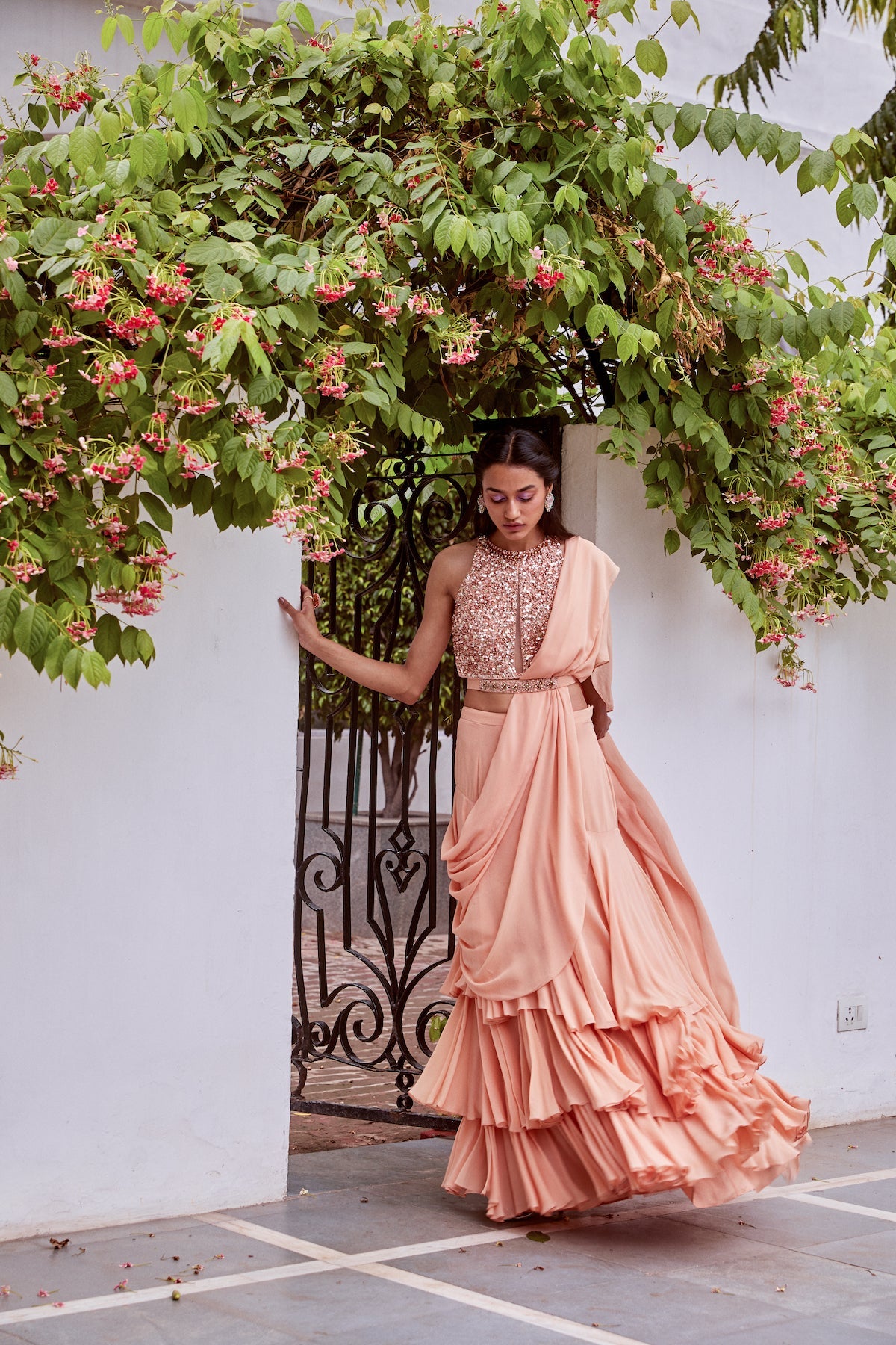Sanya Gulati - Rose Gold Tonal Embroidered Blouse and Saree from Fizah