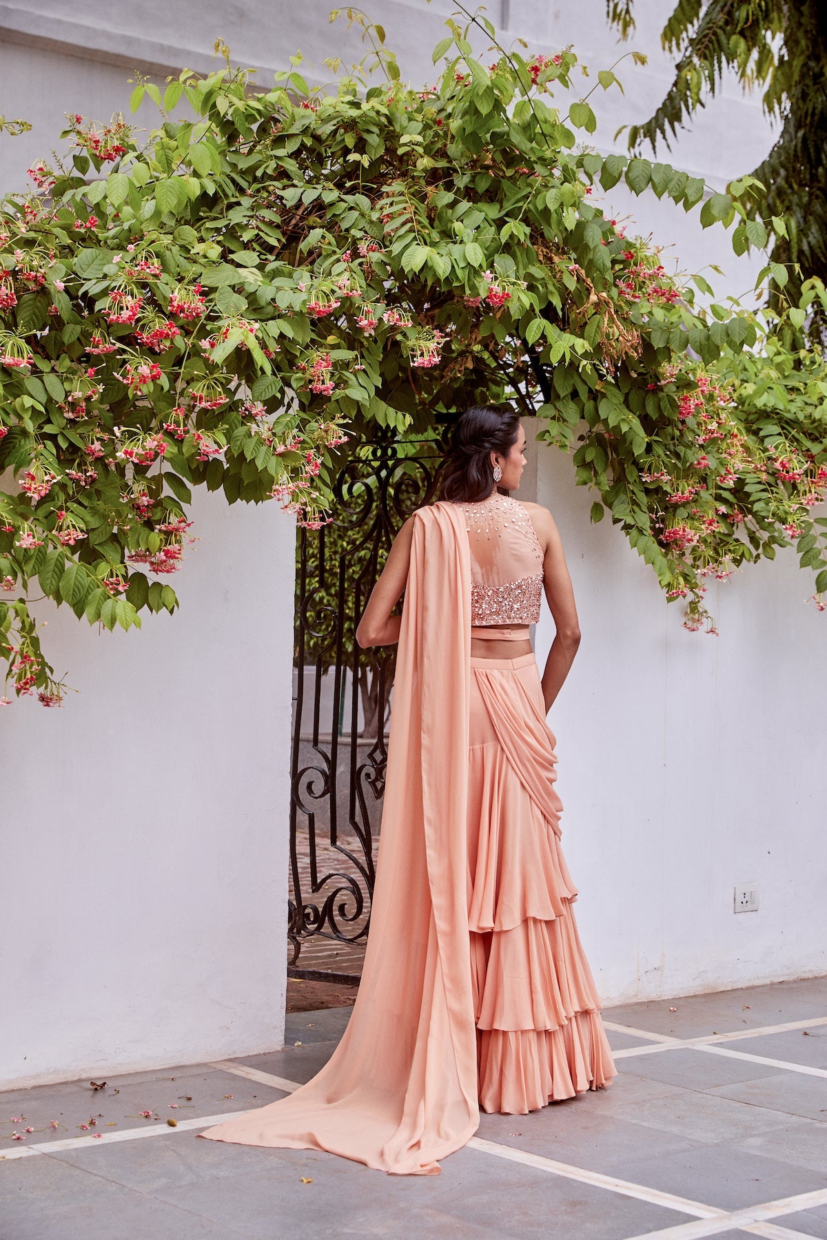 Sanya Gulati - Rose Gold Tonal Embroidered Blouse and Saree from Fizah