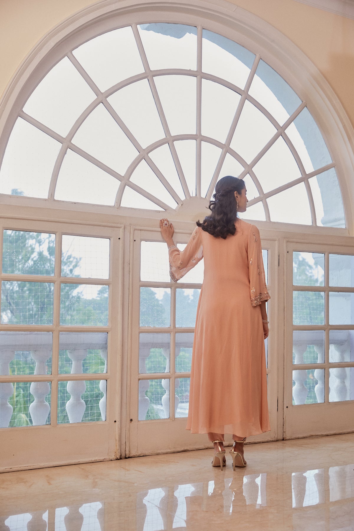 Sanya Gulati - Rose Gold Asymmetric Kurta with Pants Set from Fizah