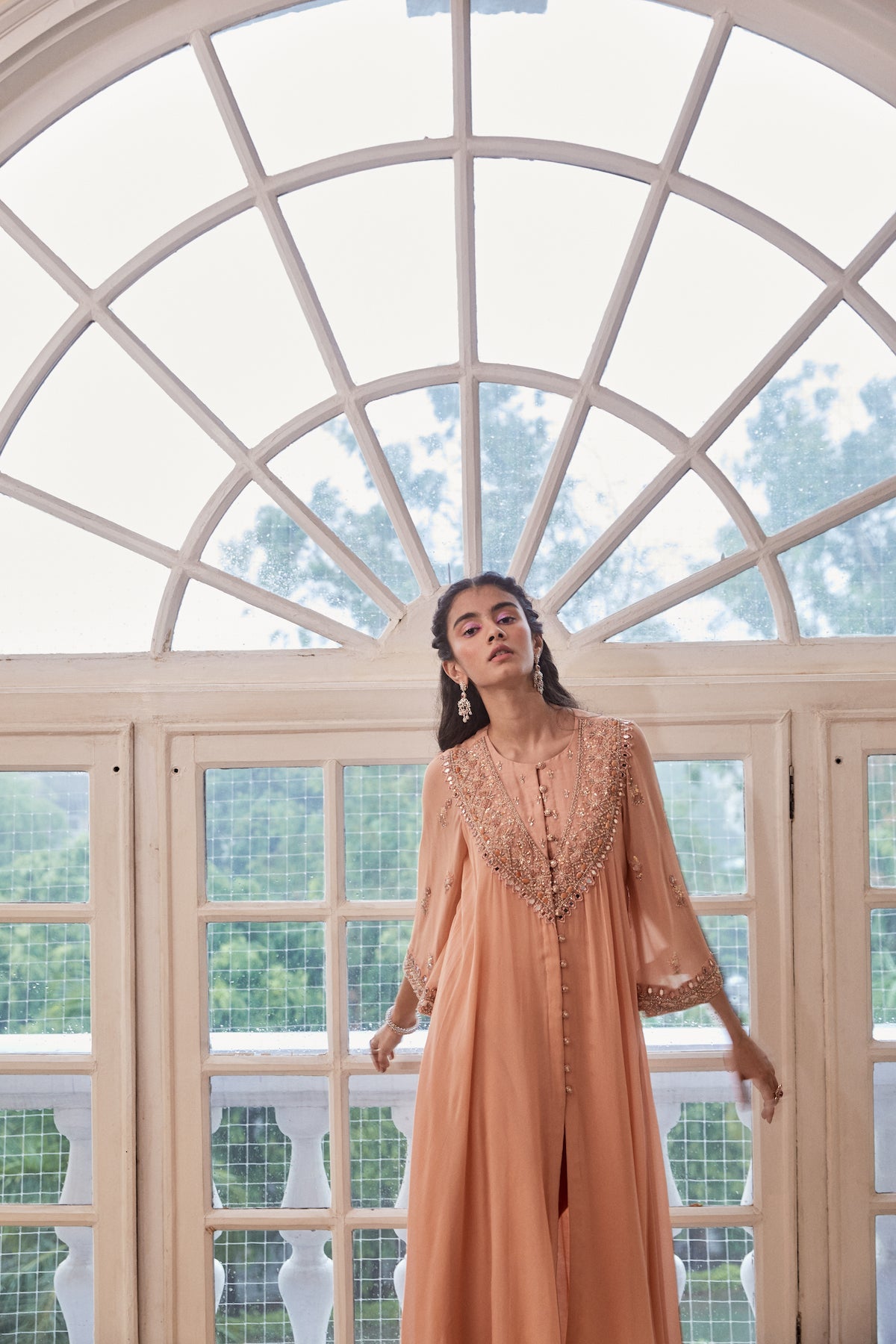 Sanya Gulati - Rose Gold Asymmetric Kurta with Pants Set from Fizah