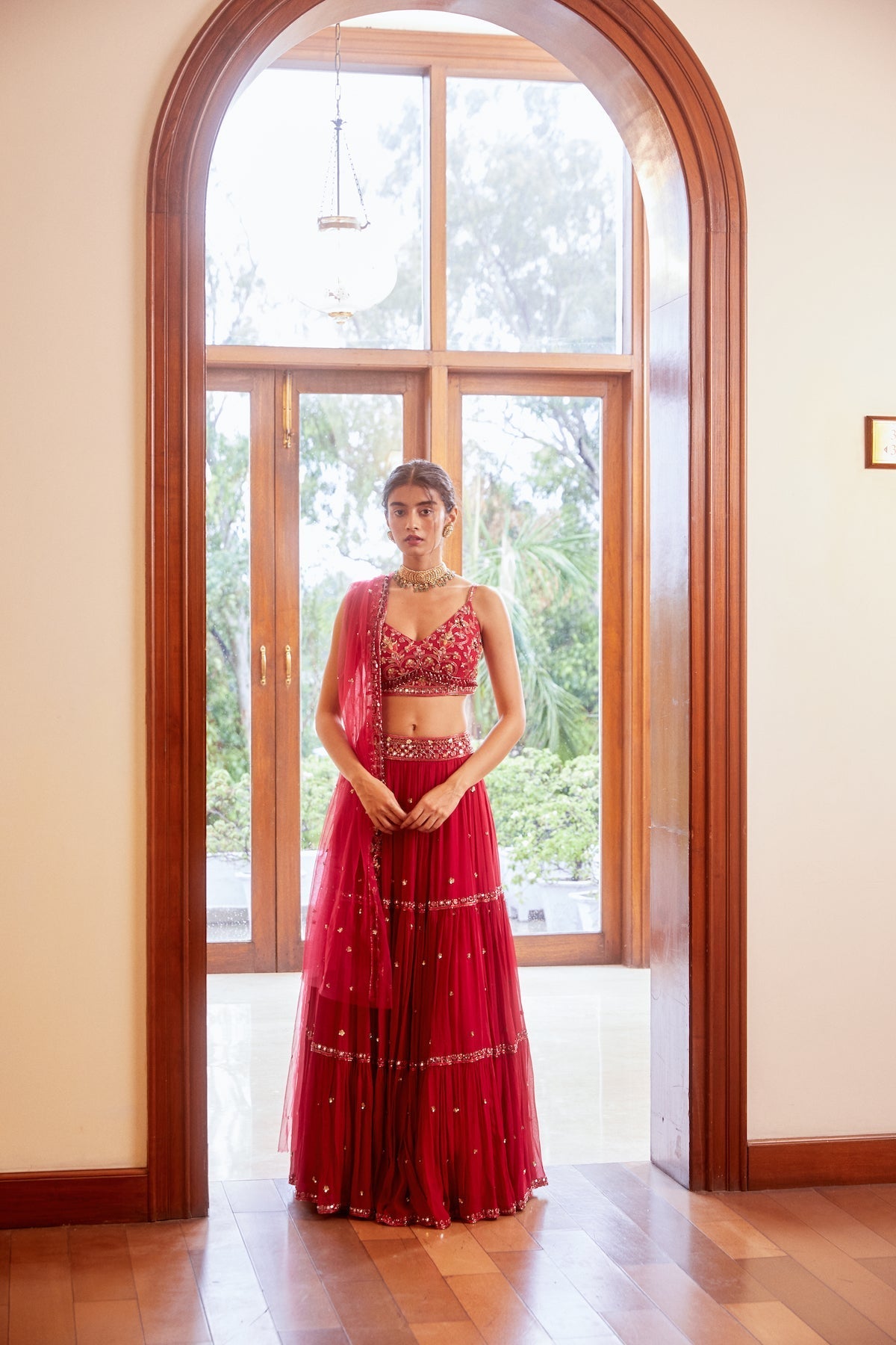 Sanya Gulati - Meher in  Fuchsia Three Tiered Lehenga with Blouse and Dupatta Set from Fizah