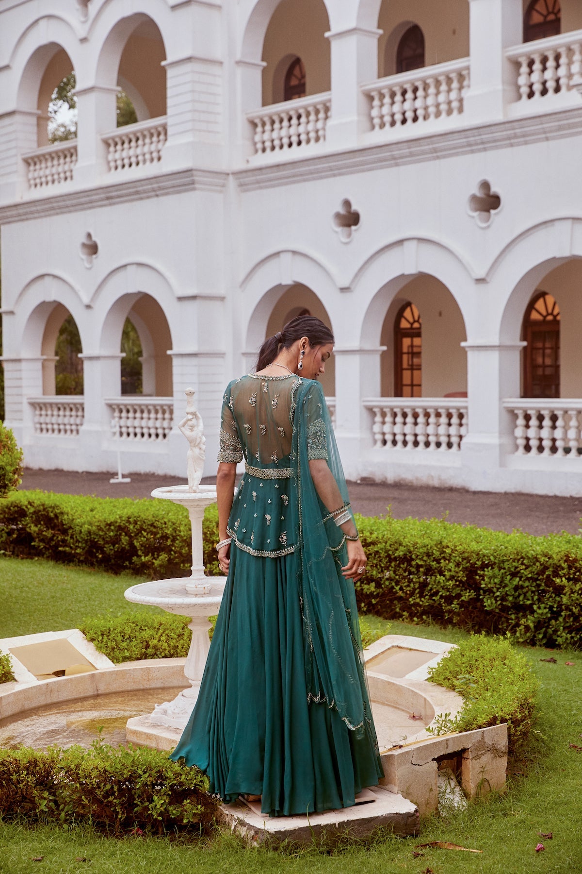 Sanya Gulati - Teal Green Peplum with Lehenga and Dupatta Set from Fizah