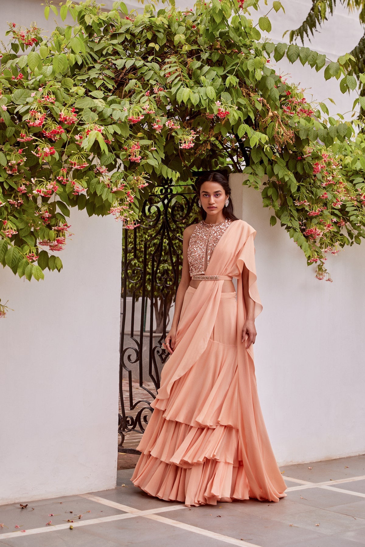 Sanya Gulati - Rose Gold Tonal Embroidered Blouse and Saree from Fizah