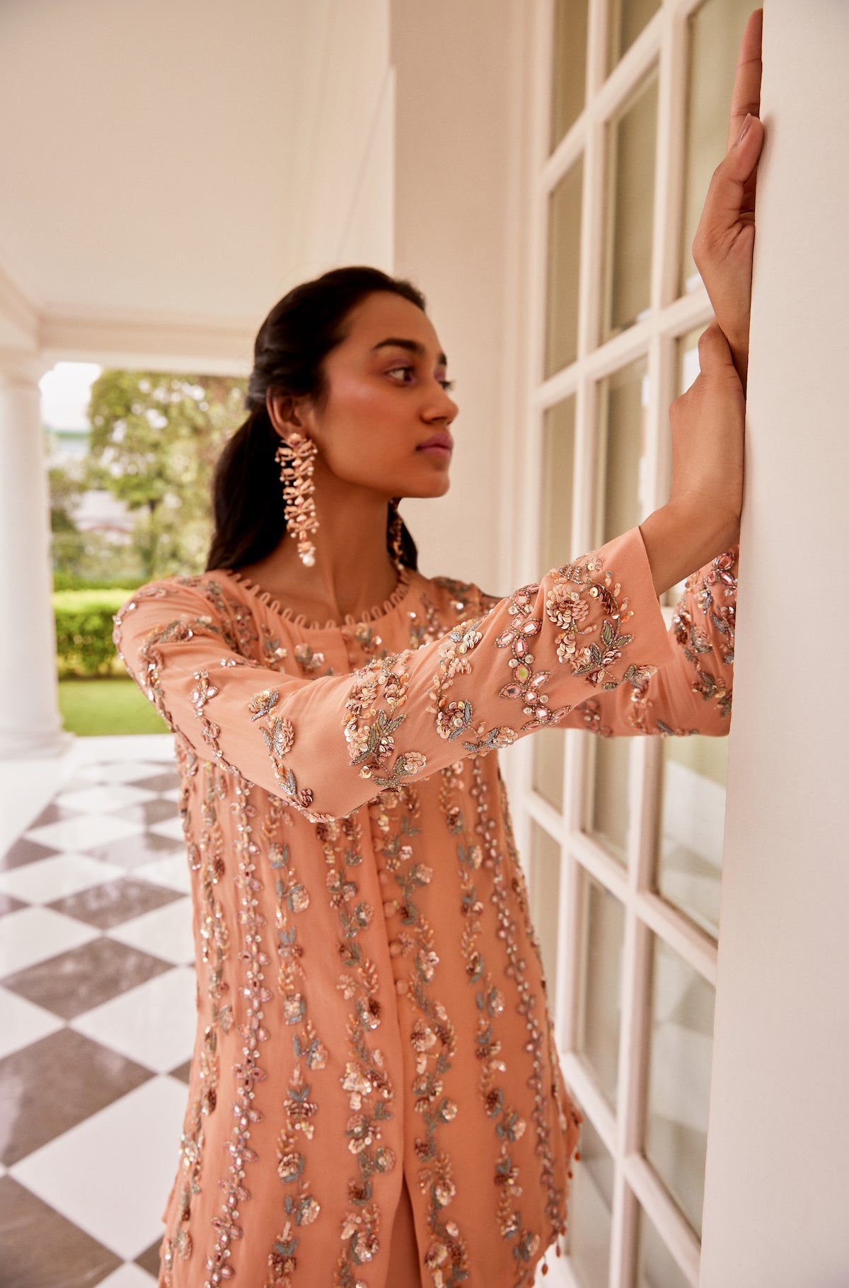 Sanya Gulati - Rose Gold Kurta and Tiered Sharara With Dupatta Set from Fizah