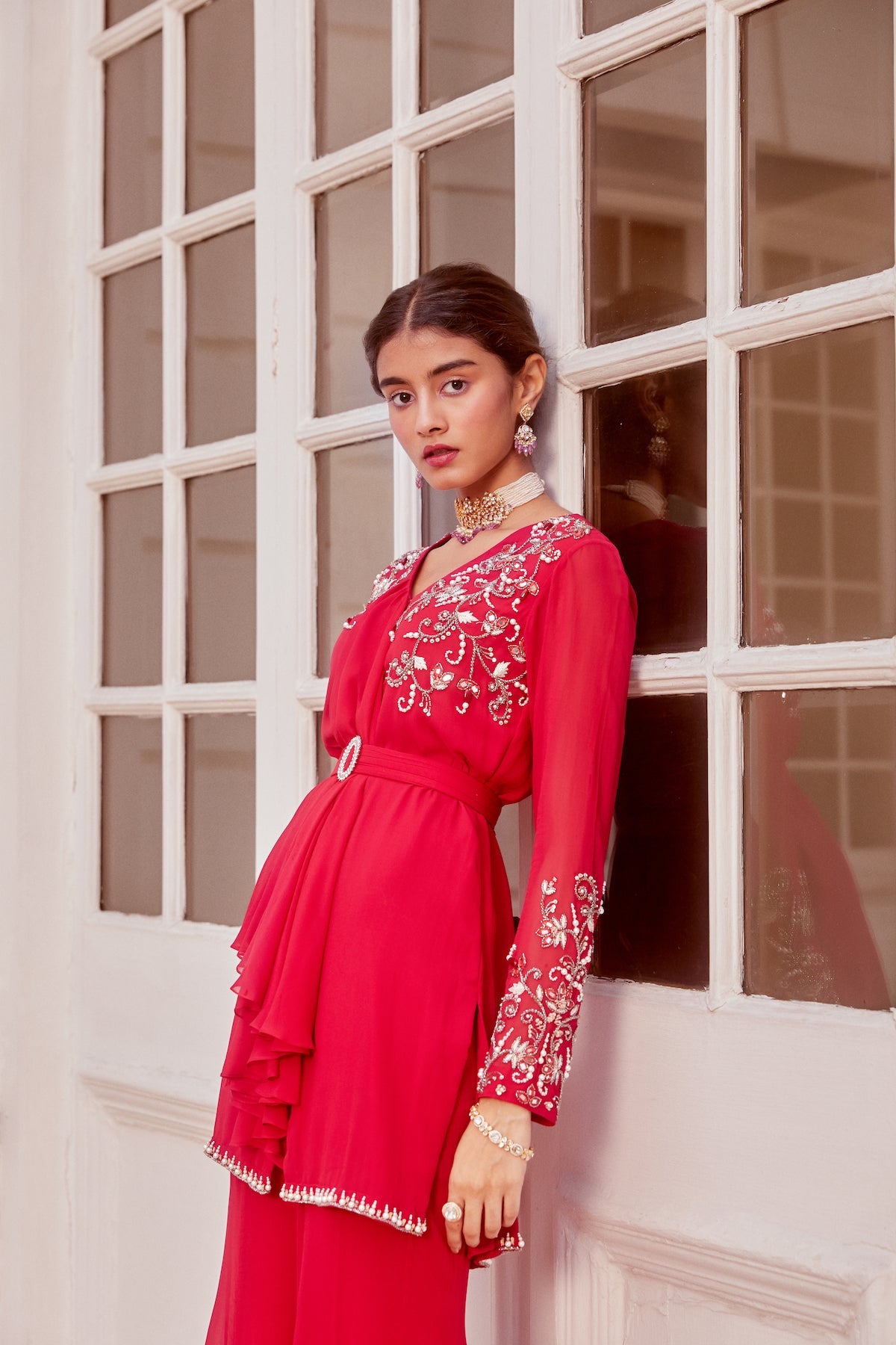 Sanya Gulati - Fuchsia Kurta With Flared Palazzo Set from Fizah
