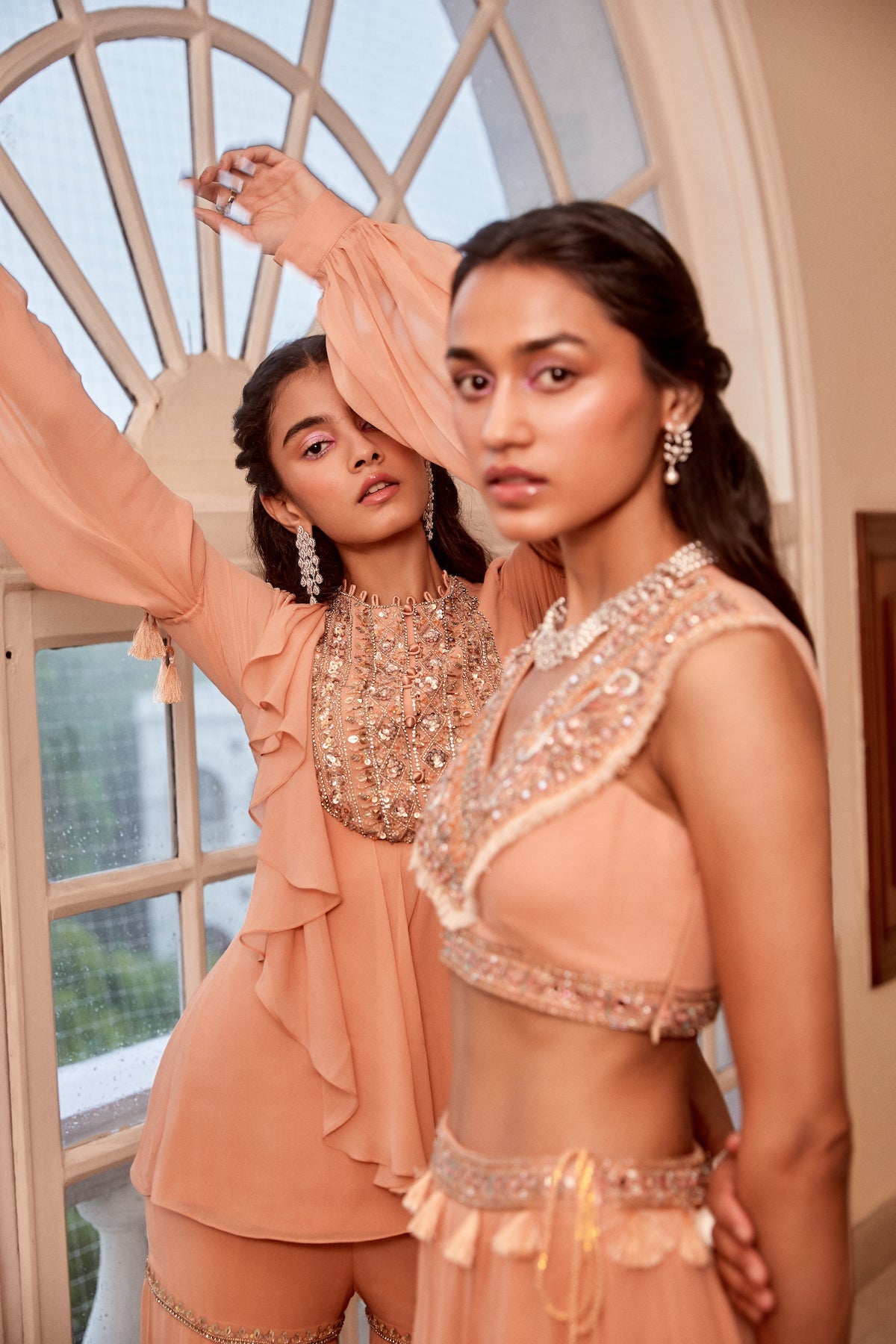 Sanya Gulati - Rose Gold Lehenga with Boho Blouse and Dupatta Set from Fizah