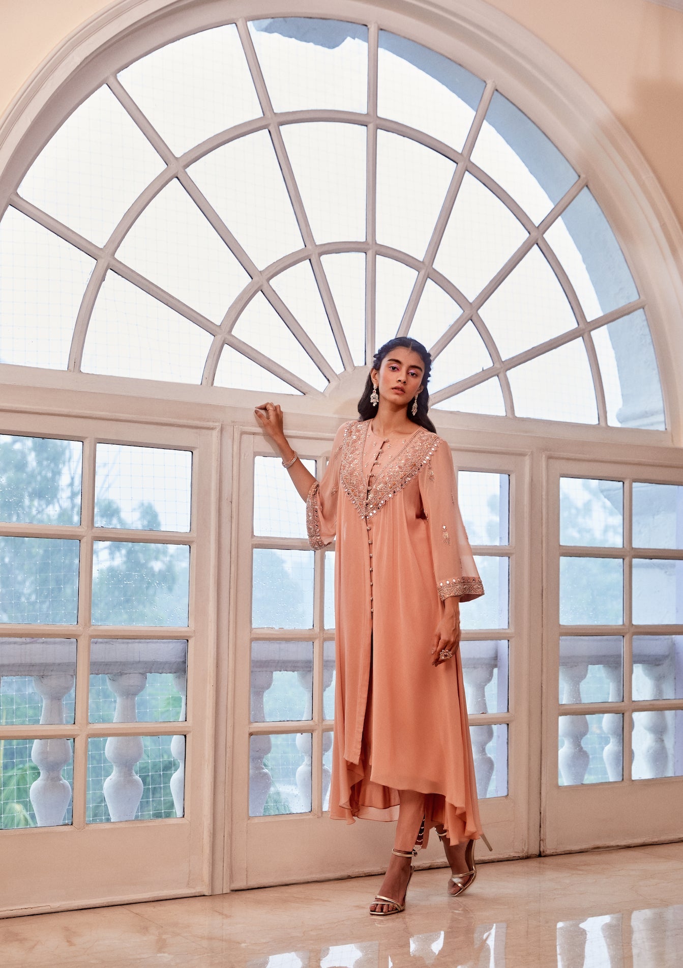 Sanya Gulati - Rose Gold Asymmetric Kurta with Pants Set from Fizah