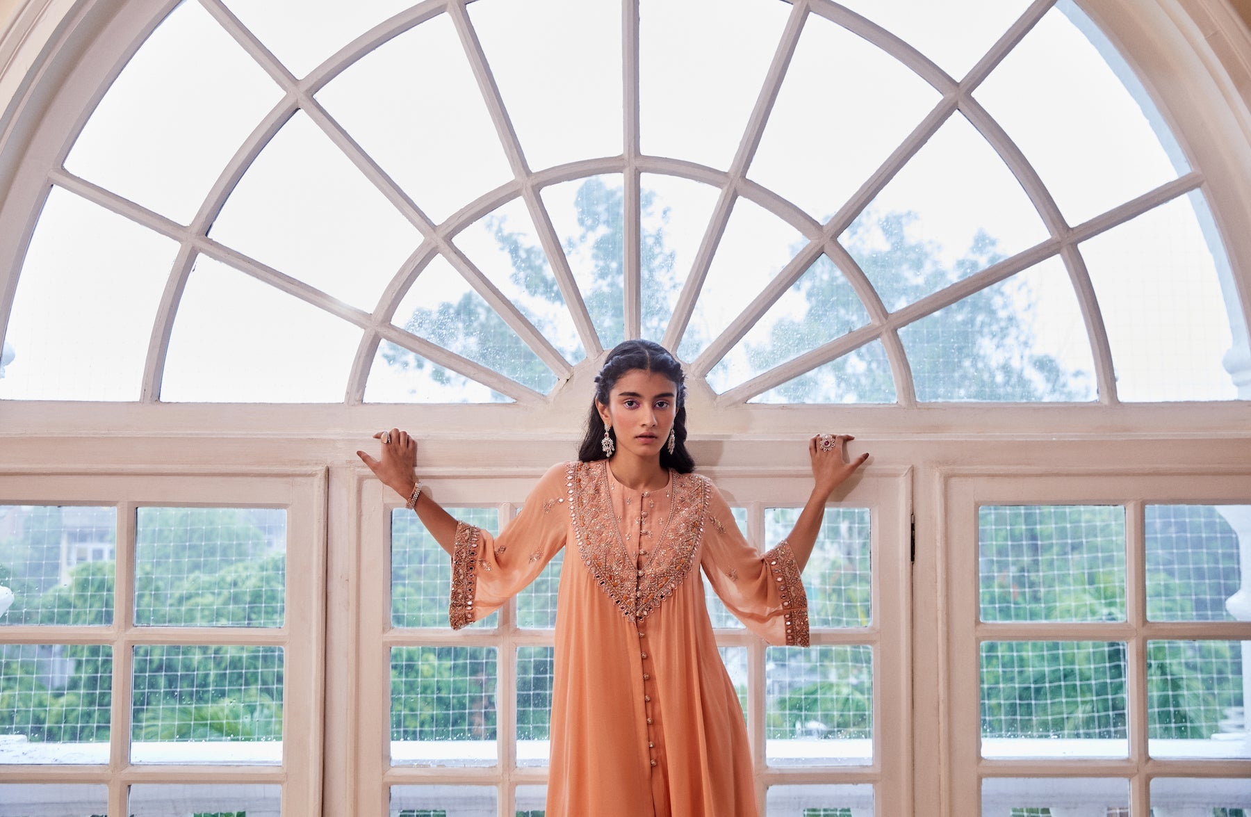 Sanya Gulati - Rose Gold Asymmetric Kurta with Pants Set from Fizah