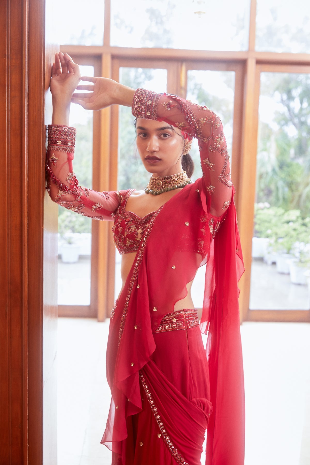 Sanya Gulati - Fuchsia Pre-Stitched Ruffle Saree with Blouse from Fizah