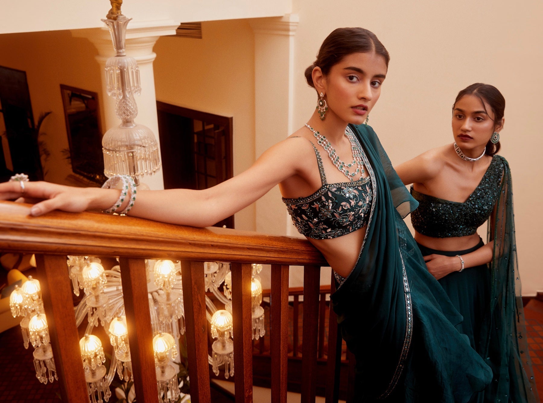 Sanya Gulati - Teal Green Ruffle Saree and Bustier from Fizah