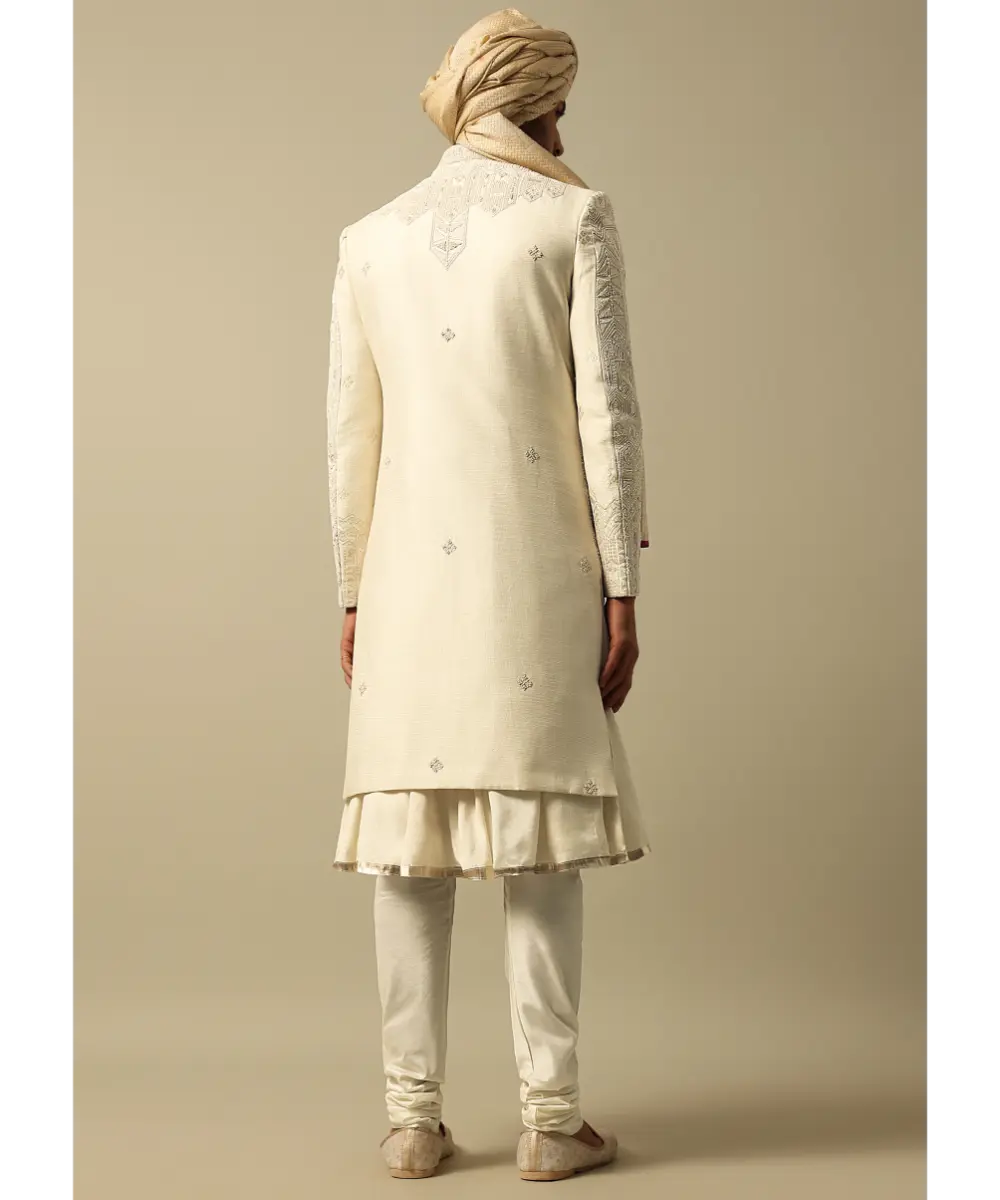 KALKI - Opulent Beige Banarasi Silk Sherwani
