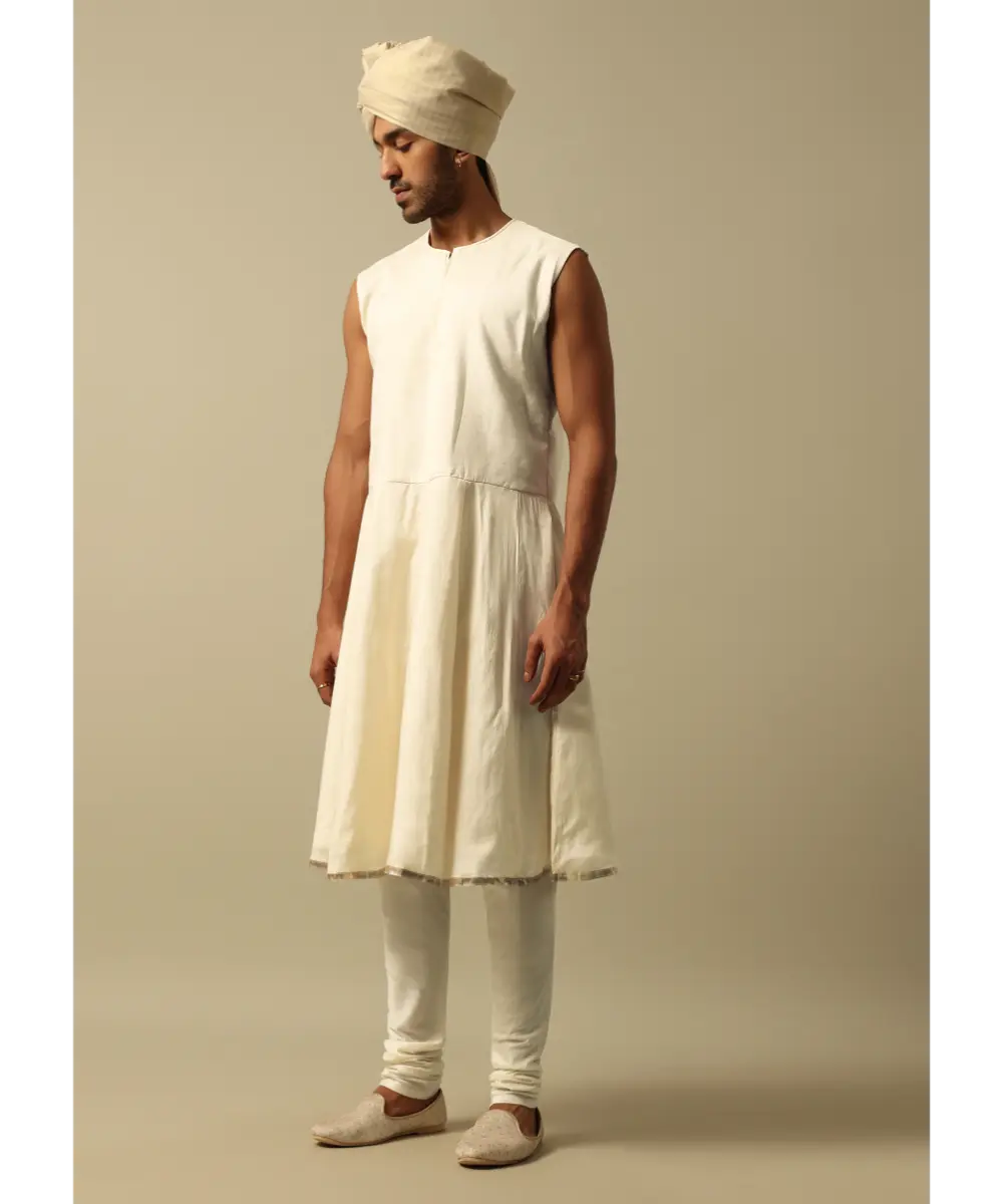 KALKI - Opulent Beige Banarasi Silk Sherwani