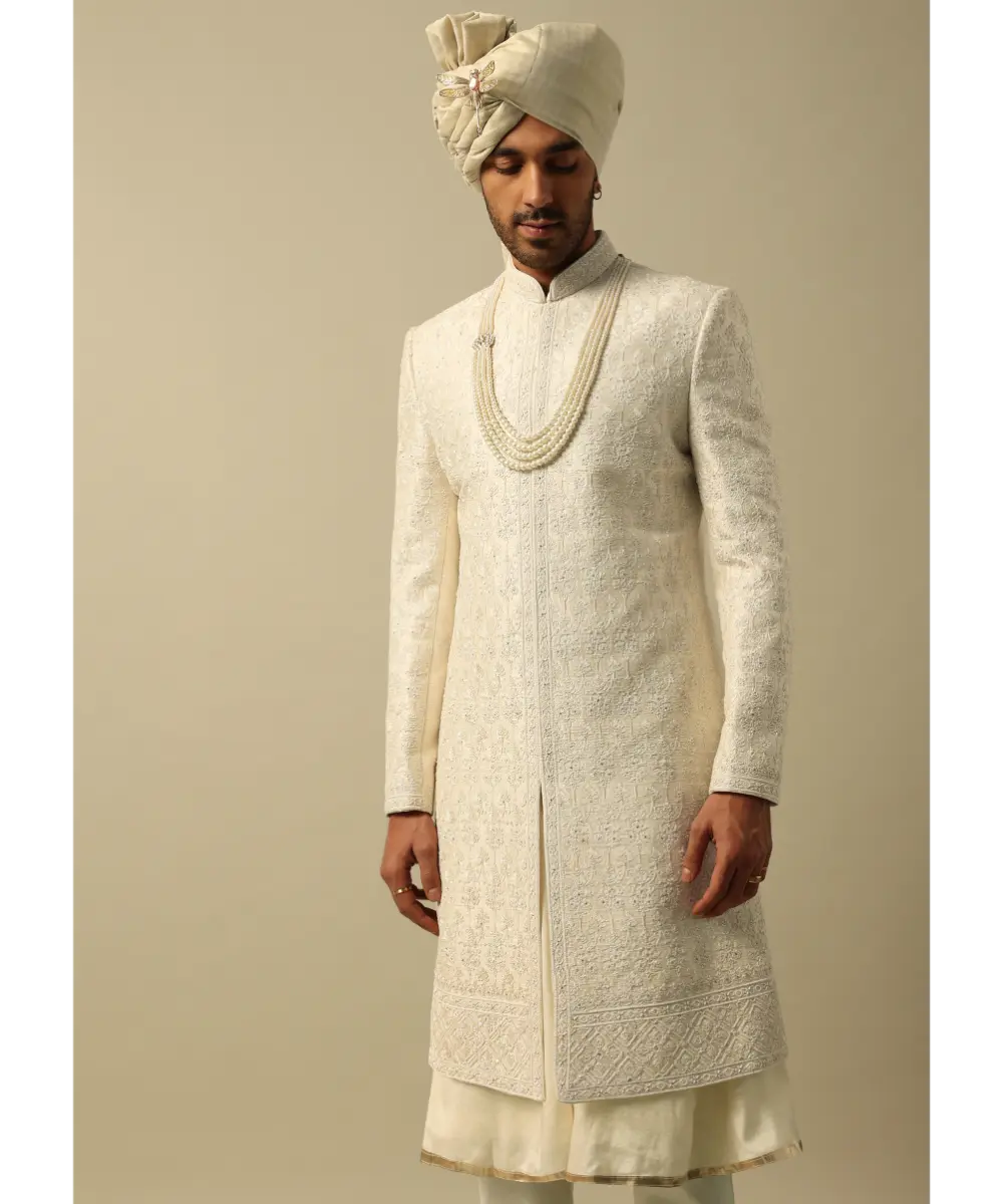 KALKI - Luxurious White Raw Silk Sherwani