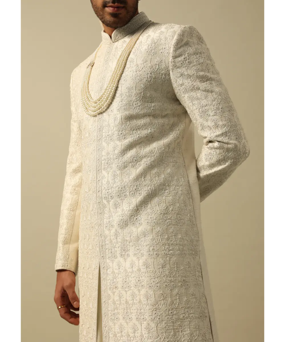 KALKI - Luxurious White Raw Silk Sherwani