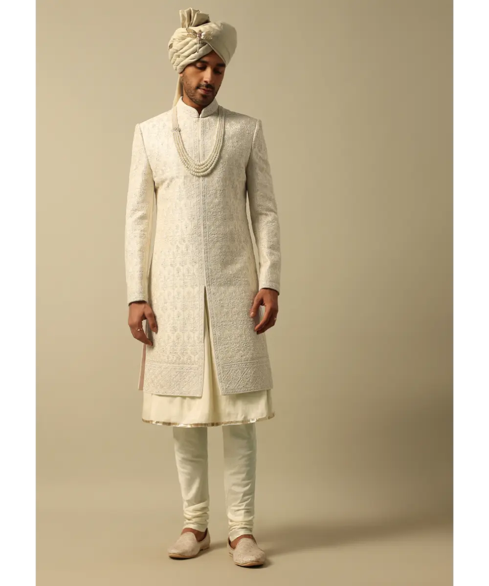 KALKI - Luxurious White Raw Silk Sherwani