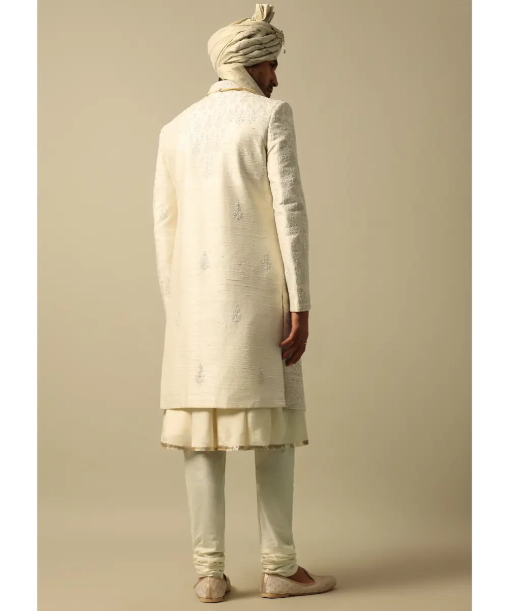 KALKI - Luxurious White Raw Silk Sherwani