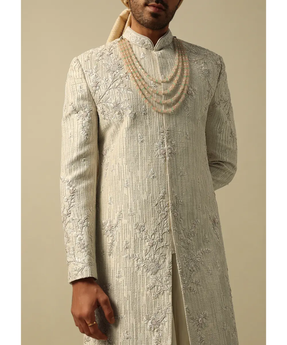 KALKI - Classic White Raw Silk Sherwani