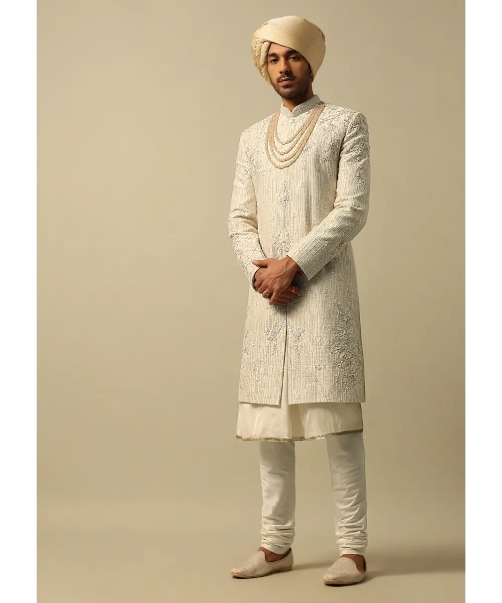 KALKI - Classic White Raw Silk Sherwani