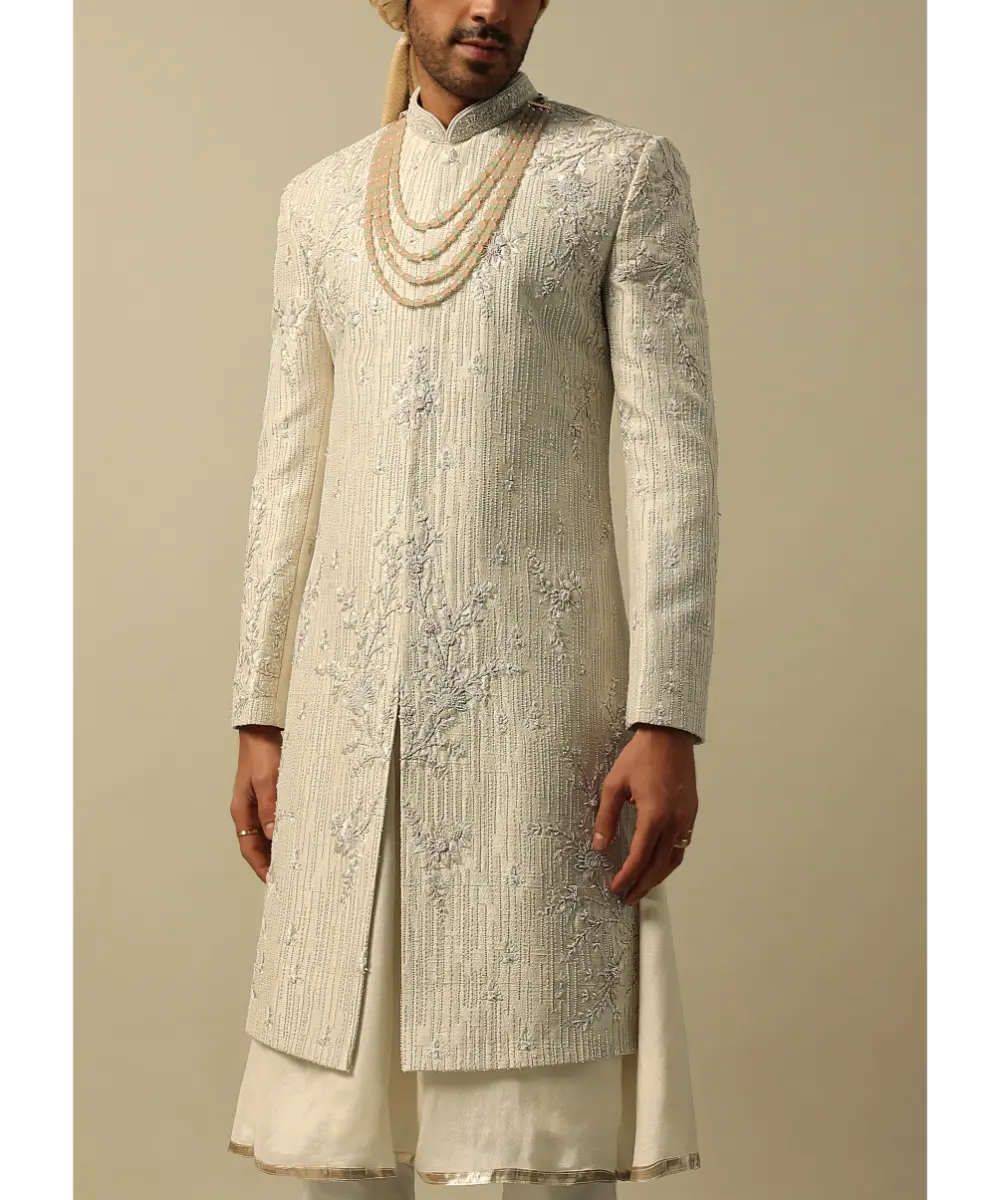 KALKI - Classic White Raw Silk Sherwani
