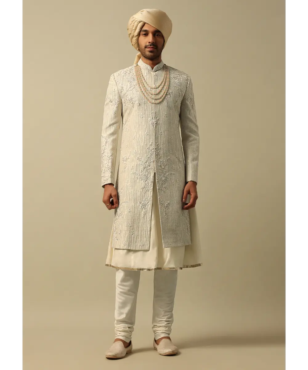KALKI - Classic White Raw Silk Sherwani