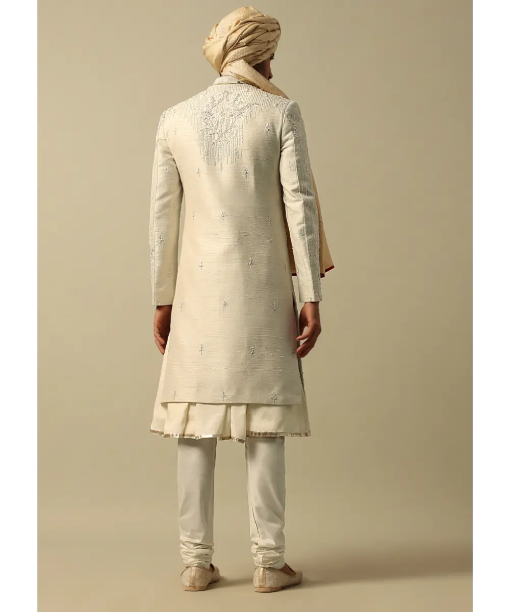 KALKI - Classic White Raw Silk Sherwani