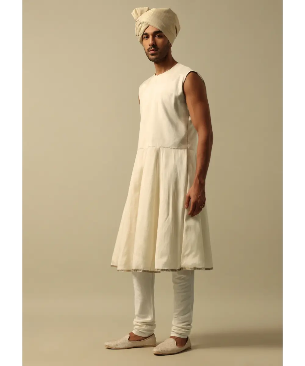 KALKI - Classic White Raw Silk Sherwani