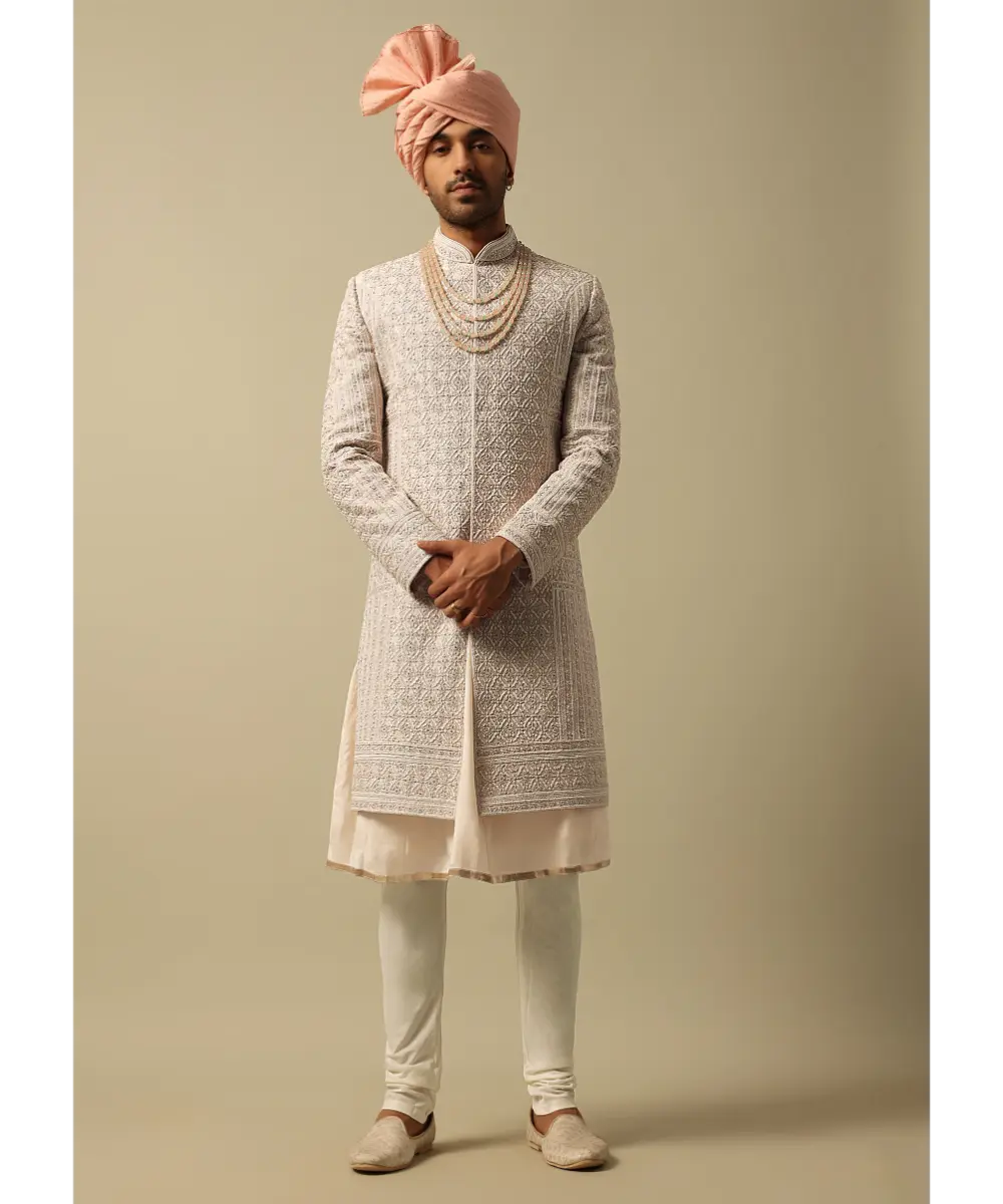 KALKI - Timeless Peach Raw Silk Sherwani