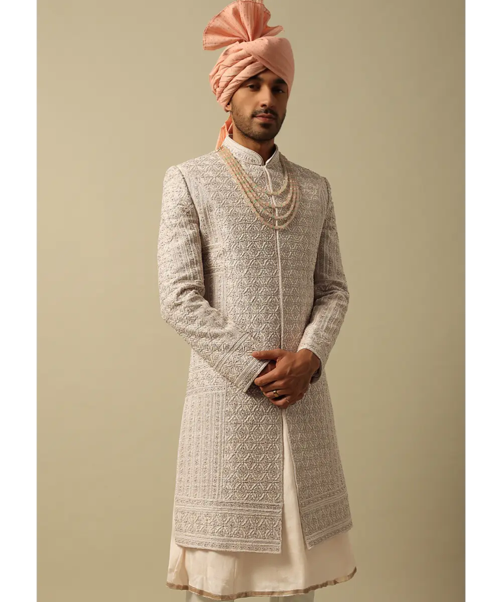 KALKI - Timeless Peach Raw Silk Sherwani