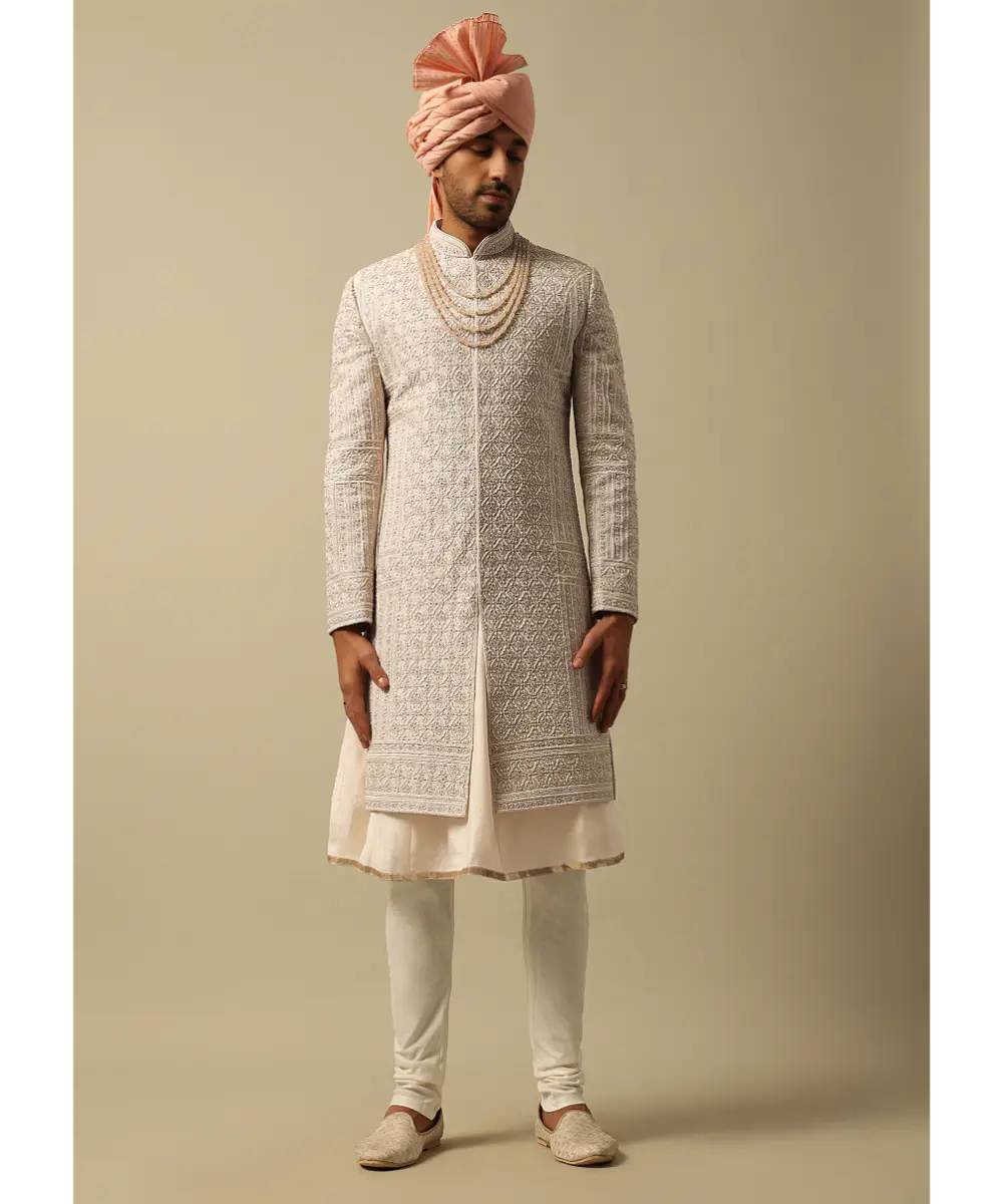 KALKI - Timeless Peach Raw Silk Sherwani