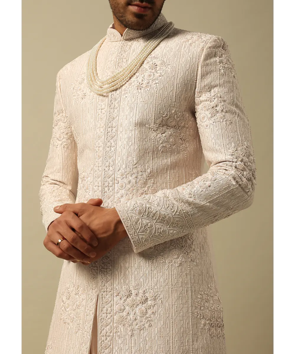 KALKI - Elegant White Raw Silk Sherwani