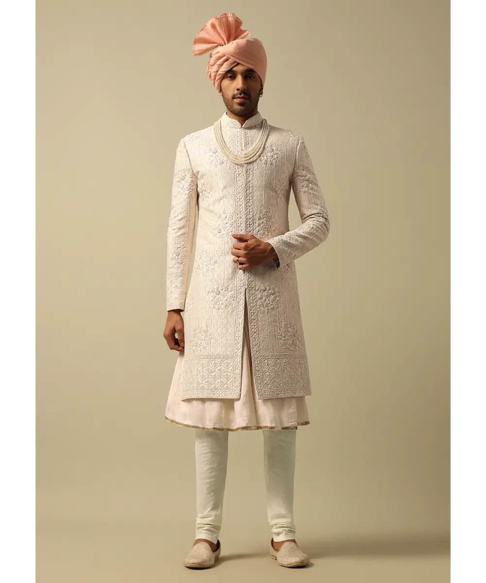 KALKI - Elegant White Raw Silk Sherwani