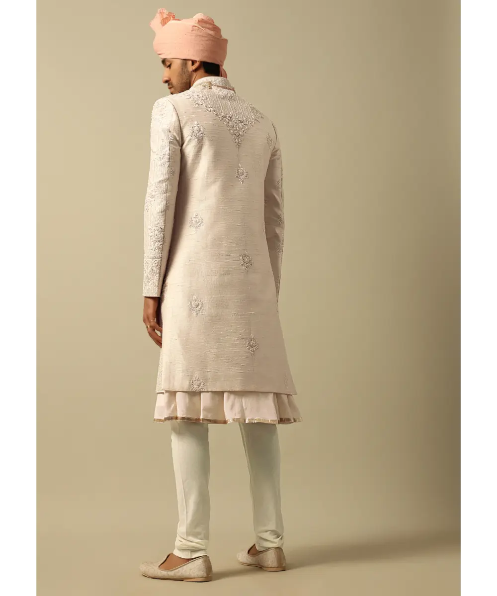 KALKI - Elegant White Raw Silk Sherwani